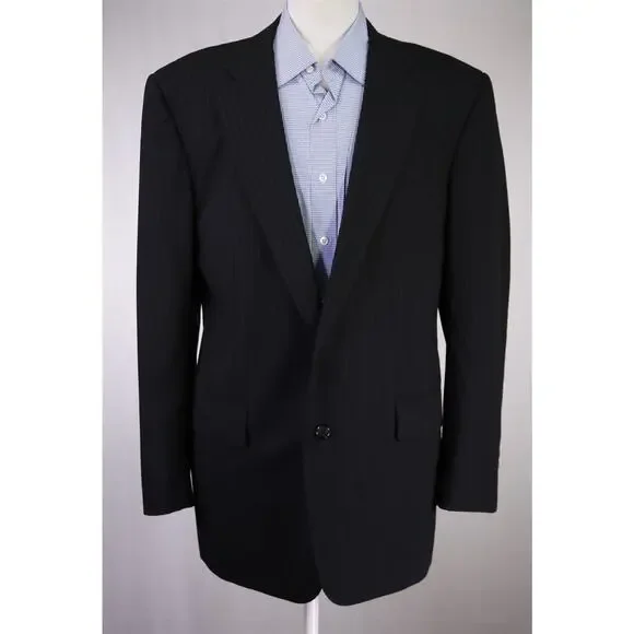 Brooks Brothers BrooksCool Black Sky Blue Pinstripe 2-Btn Suit Jacket Blazer 42L - Picture 2 of 8
